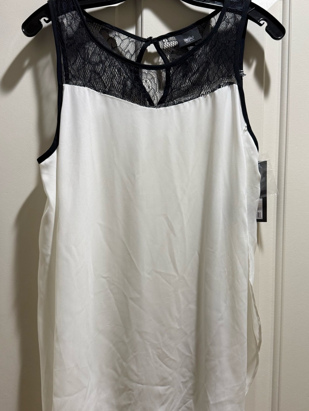 Massimo White Tank Top with Black Lace Yoke